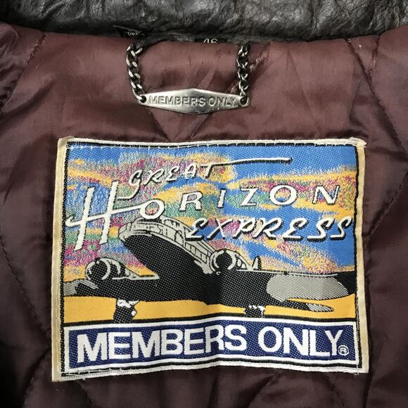 Vintage Members Only Leather Jacket Mens 46 Brown Bomber Hooded Quilted 90s - Picture 2 of 16